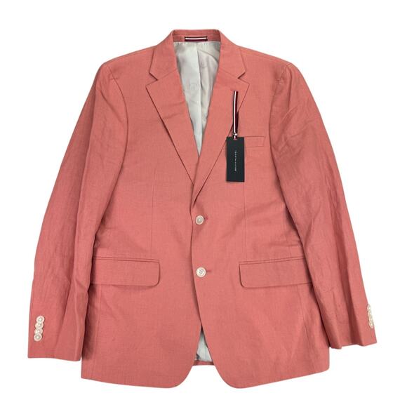 Tommy Hilfiger Mens Modern Fit 100% Linen Solid Sport Coat Light Red 38R